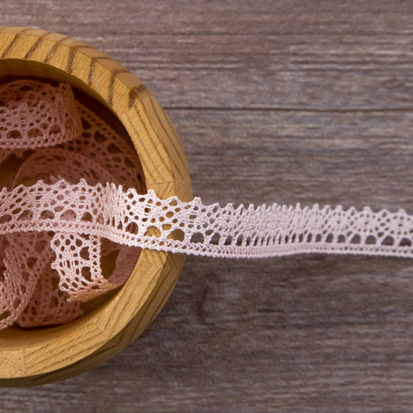 Мерсеризованное хлопковое кружево, 12 мм, цвет светло-розовый. Арт 3267/06                 