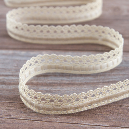Мерсеризованное хлопковое кружево с бархатной лентой, 17 мм, цвет сливочный. Арт 2048/02