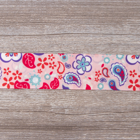 Лента репсовая SAFISA с рисунком, 39 мм, 15 м, цвет 03, розовый. Арт 25310-39мм-03