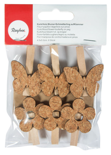 Декоративные прищепки с украшением из натуральной пробки "Цветы и бабочки". Арт 63004000