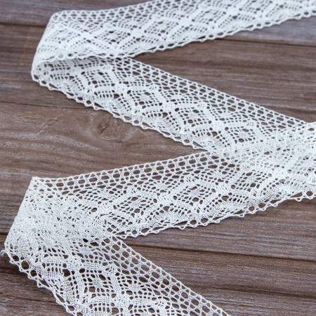 Мерсеризованное хлопковое кружево, 60 мм, белый. Арт 2145/01