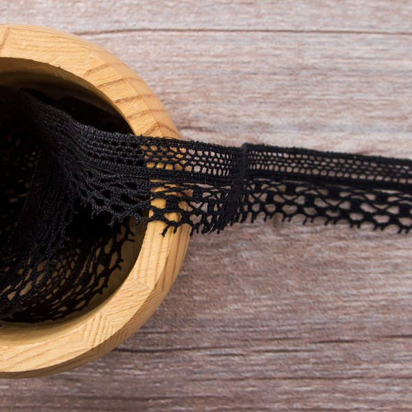 Мерсеризованное хлопковое кружево, 20 мм, цвет черный. Арт 2010/14