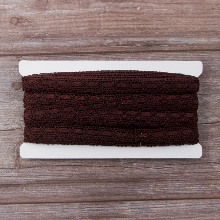 Мерсеризованное хлопковое кружево, 15 мм, цвет темно-коричневый. Арт 1798/05                 