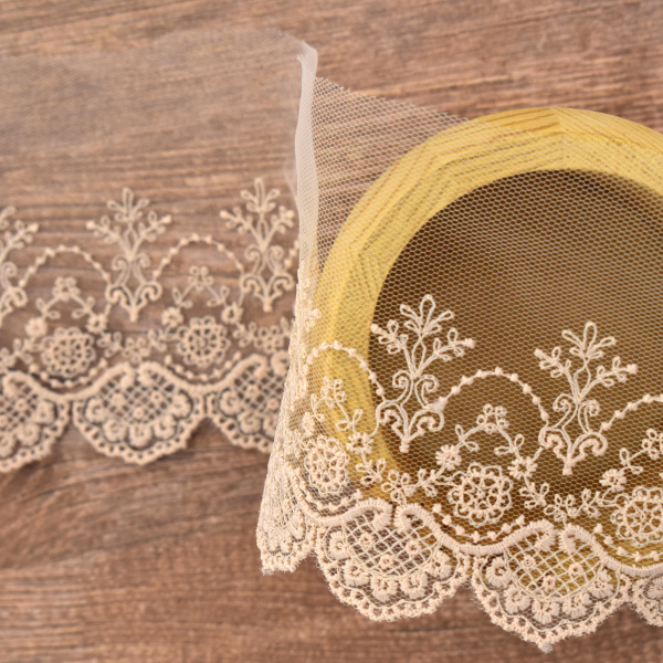 Вышивка на тюле, 85 мм, цвет розовый. Арт I639/F3