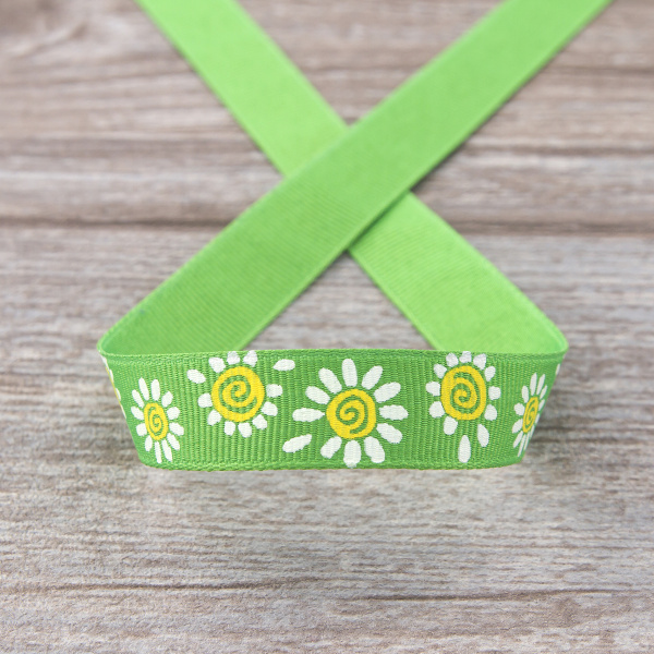 Лента репсовая SAFISA с напечатаным рисунком, 100% полиэстер, 15 мм, 15 м, цвет 62, зеленый. Арт 25305-15мм-62