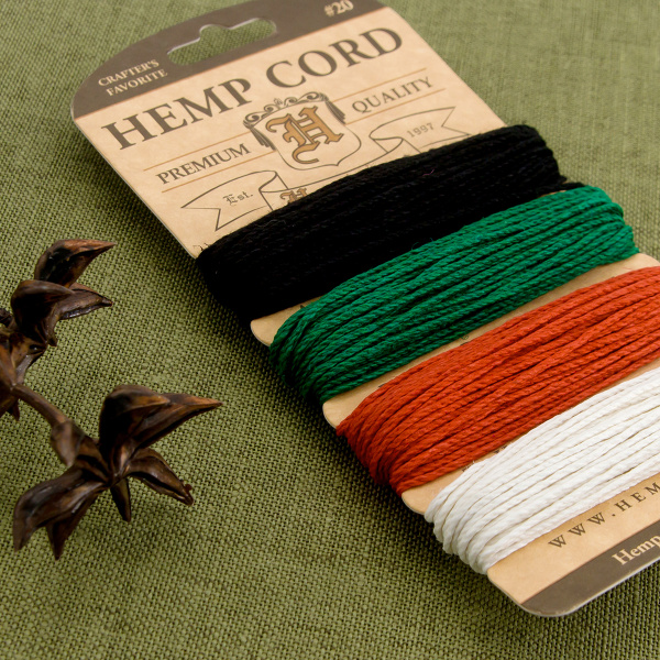 Шнуры на блистере HEMPTIQUE #20 - 1 мм, 4 цвета по 9,1 м. Арт HC20PR                  