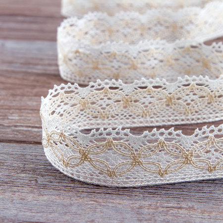 Мерсеризованное хлопковое кружево, 35 мм, цвет шампань. Арт 2222/18