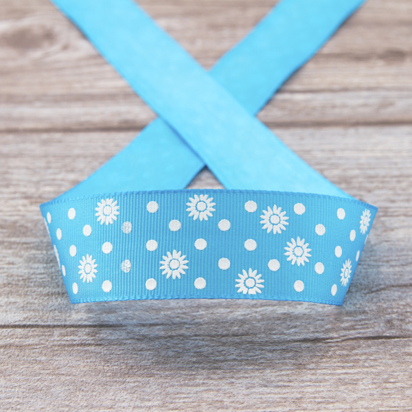 Лента репсовая SAFISA с напечатаным рисунком, 25 мм, 15 м, цвет 16, бирюзовый. Арт 25313-25мм-16