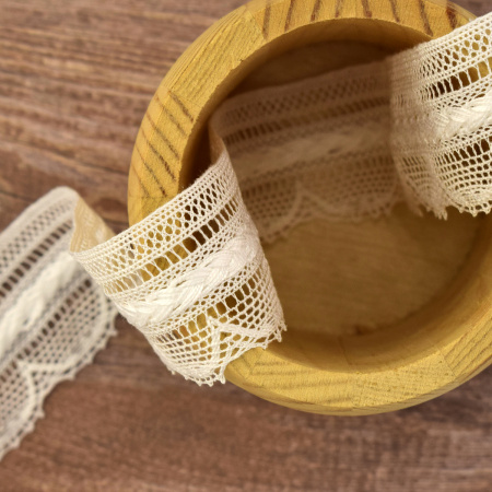 Мерсеризованное хлопковое кружево, 32 мм, цвет белый. Арт 2177/01