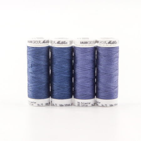 Набор с нитками для джинс DENIM DOC 75, 100 м  в подарочной упаковке, 4 катушки. Арт DENIMDOC4-KIT