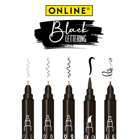 Набор лайнеров "Black Lettering" для скетчинга, цвет черный, 5 шт. разных размеров . Арт 19114