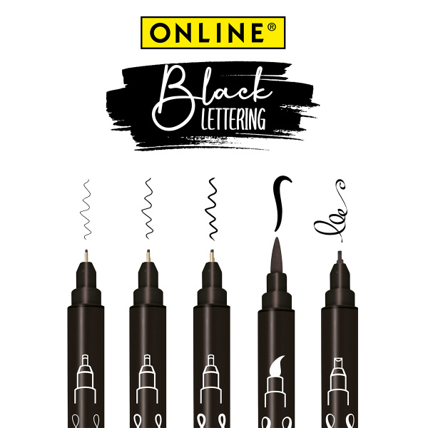 Набор лайнеров "Black Lettering" для скетчинга, цвет черный, 5 шт. разных размеров . Арт 19114