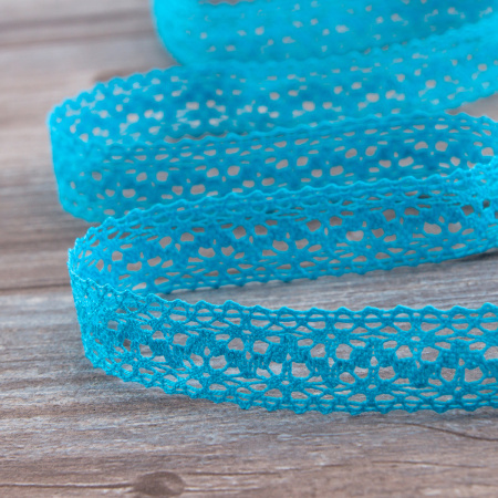 Мерсеризованное хлопковое кружево, 20 мм, цвет бирюзовый. Арт 3037/15                 