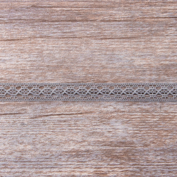 Мерсеризованное хлопковое кружево, 10 мм, цвет серый. Арт 3517/W3