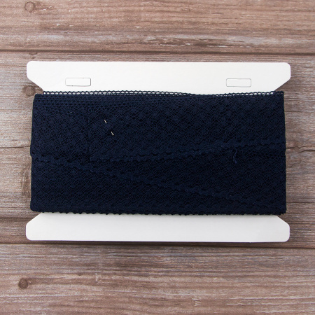 Мерсеризованное хлопковое кружево, 50 мм, цвет темно-синий. Арт 2040/9S