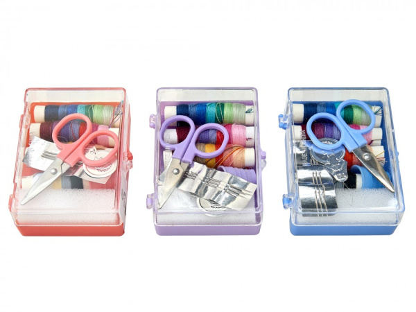 Швейный набор в пластиковом боксе, 3 цвета, 24 шт. в картонном прикассовом стенде. Арт N4396