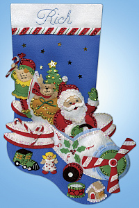 Набор для вышивания сапожка для подарков "Летящий Санта"