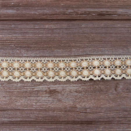 Мерсеризованное хлопковое кружево, 40 мм, цвет экрю с бежевым. Арт 3680/T1