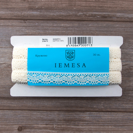 Мерсеризованное хлопковое кружево, 20 мм, шампань. Арт 2104/72