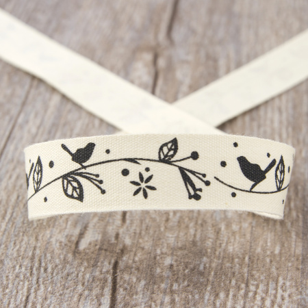 Лента хлопковая на картонной мини-катушке "Птички на ветке". Арт VR15.067