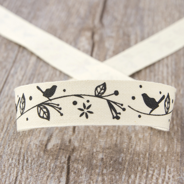 Лента хлопковая на картонной мини-катушке "Птички на ветке". Арт VR15.067