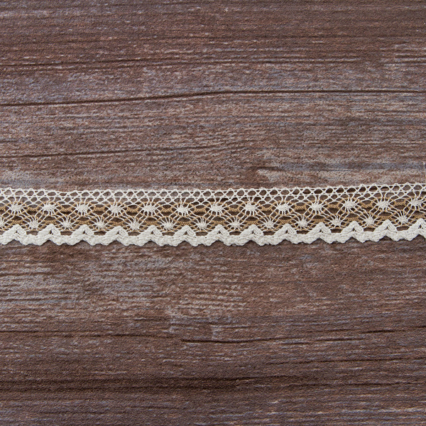 Мерсеризованное хлопковое кружево, 20 мм, цвет белый с бежевым. Арт 2019/Z1