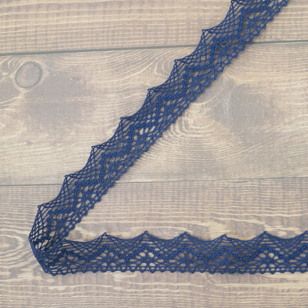 Кружево плетеное, 25 мм, цвет синий, 100% хлопок, 5 м. Арт K-5003-242