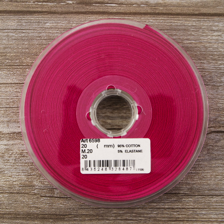 Косая бейка хлопок, 20 мм, 20 м, цвет 20, розовый-темный. Арт 6598-20мм-20