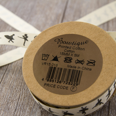 Лента хлопковая на картонной мини-катушке "Балерины". Арт VR15.018