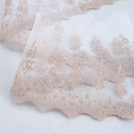 Вышивка на тюле, 91 мм, цвет розовый. Арт I661/F3