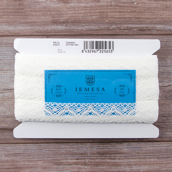 Мерсеризованное хлопковое кружево, 39 мм, белый. Арт 2144/01