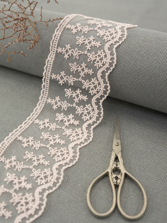 Кружево-вышивка на тюле, 70 мм, цвет розовый, 100% полиэстер, 4,5 м. Арт T-3013.308