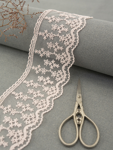 Кружево-вышивка на тюле, 70 мм, цвет розовый, 100% полиэстер, 4,5 м. Арт T-3013.308