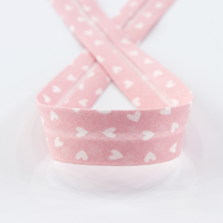 Косая бейка декоративная "сердечки", 18 мм, цвет розовый. Арт 3313/18/1