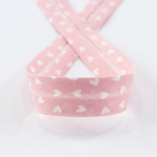 Косая бейка декоративная "сердечки", 18 мм, цвет розовый. Арт 3313/18/1