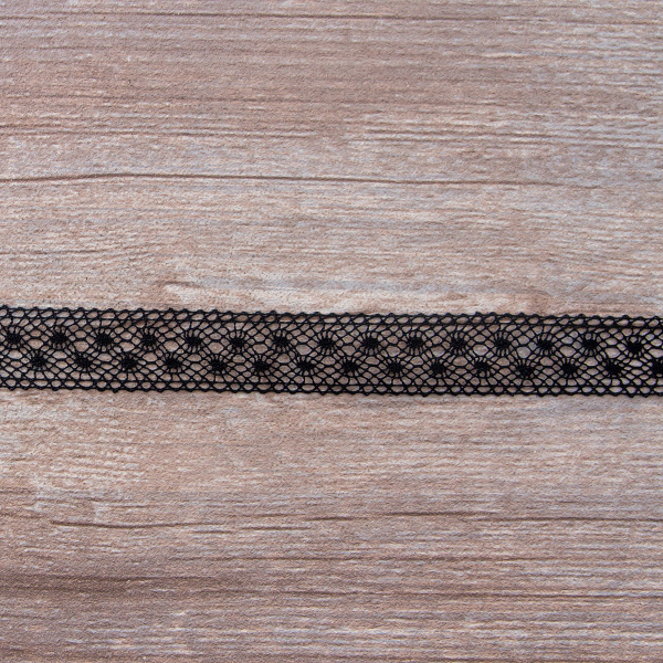 Мерсеризованное хлопковое кружево, 20 мм, цвет черный. Арт 2020/14