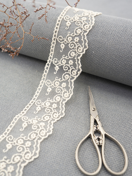 Кружево-вышивка на тюле, 42 мм, цвет бежевый, 100% полиэстер, 3,5 м. Арт T-2443.371