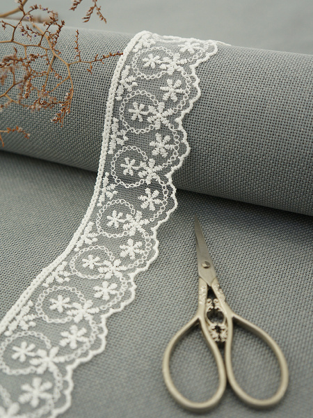 Кружево-вышивка на тюле, 45 мм, цвет молочный, 100% полиэстер, 3,5 м. Арт T-1281.112