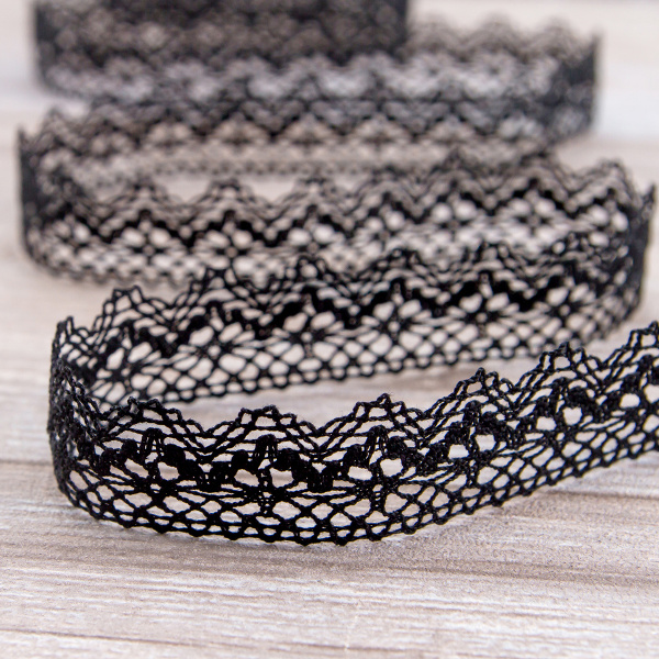 Мерсеризованное хлопковое кружево, 25 мм, цвет черный. Арт 3207/14                 