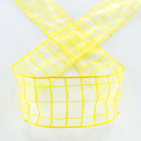 Лента органза с рисунком SAFISA, 38 мм, 15 м, цвет 01, желтый. Арт 25212-38                