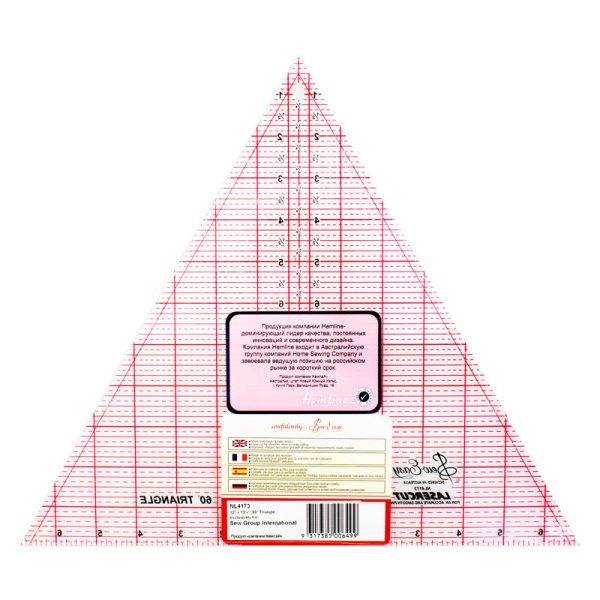 Линейка-треугольник с углом 60*, разметка в дюймах, размер 12" x 13 7/8". Арт NL4173                  