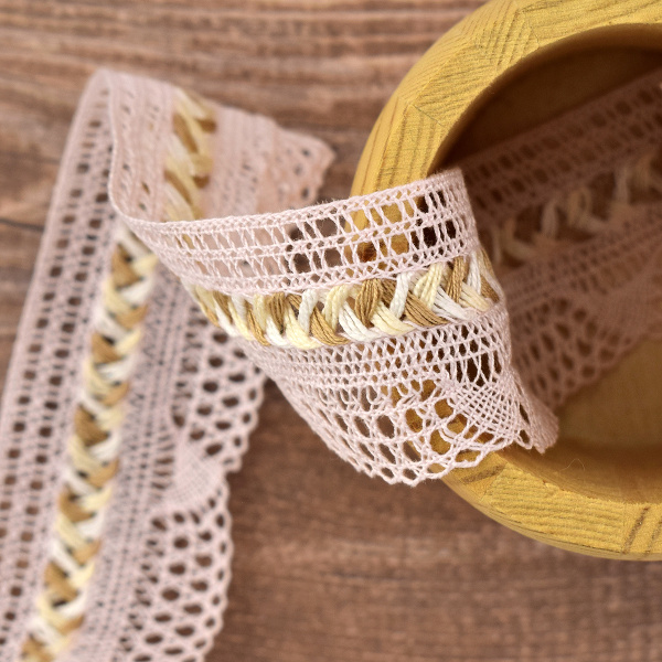 Мерсеризованное хлопковое кружево, 35 мм, цвет розовый. Арт 2196/06