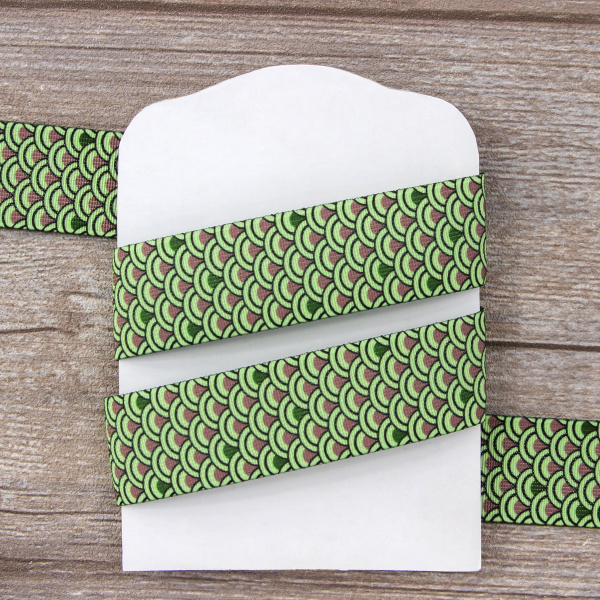 Резинка декоративная, 30 мм, цвет коричневый/зеленый, 10 м. Арт 35133-30мм-02