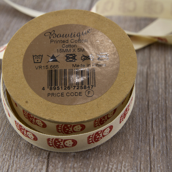 Лента хлопковая на картонной мини-катушке "Матрешки". Арт VR15.665