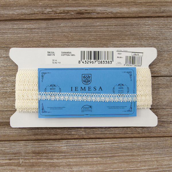 Мерсеризованное хлопковое кружево, 10 мм, цвет шампань. Арт 3221/72