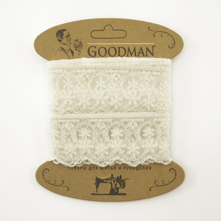 Кружево-вышивка на тюле, 45 мм, цвет молочный, 100% полиэстер, 3,5 м. Арт T-1281.112