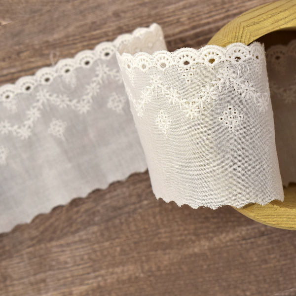Шитье-вышивка на батисте, 55 мм, цвет белый. Арт 19752/01