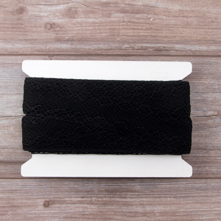 Мерсеризованное хлопковое кружево, 50 мм, цвет черный. Арт 3763/14                 