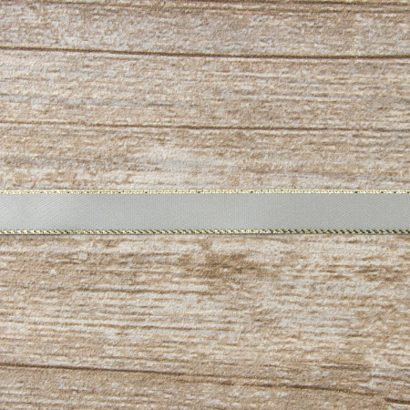 Лента атласная SAFISA с люрексным кантом по краям, 11 мм, 25 м, цвет 27, серый светлый. Арт 25190-11мм-27           