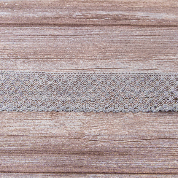 Мерсеризованное хлопковое кружево, 50 мм, цвет серый. Арт 2040/W3